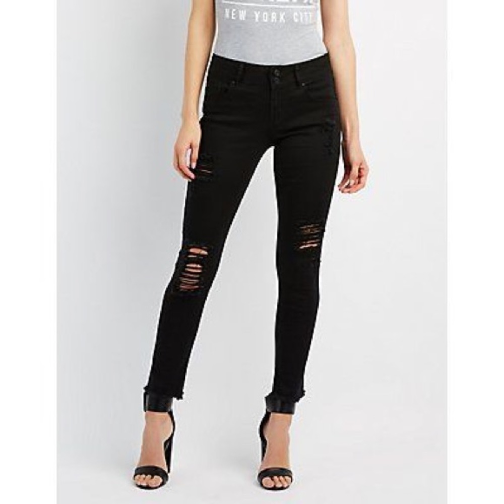 Refuge Black Distressed Skinny Jeans